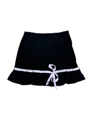 Y2K Tempted Black Ruffle Mini Skirt Pink Bow Stretch Flowy Coquette